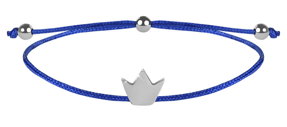 Troli Braccialetto blu in cordoncino con Coroncina in acciaio