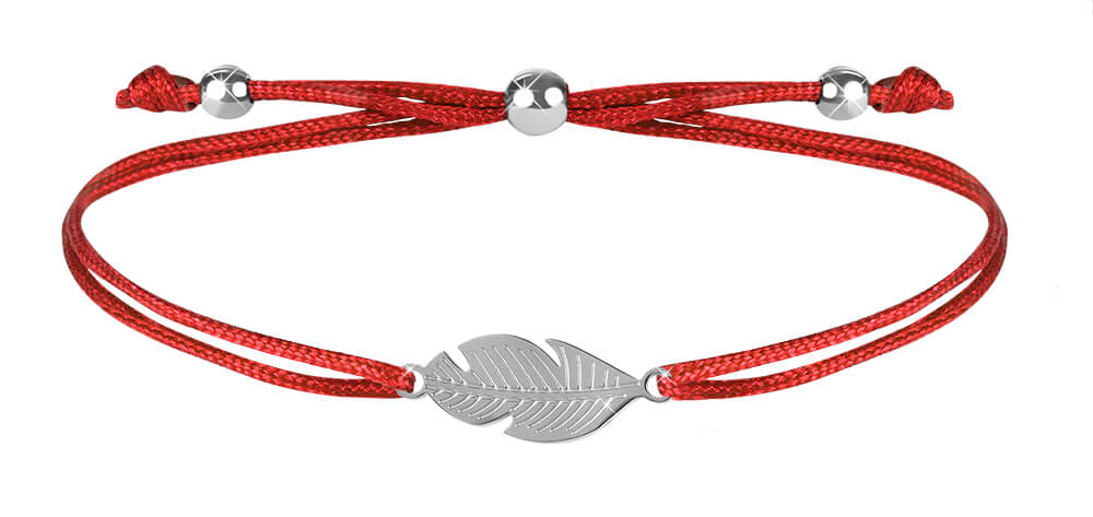 Troli -  Šňůrkový náramek s peříčkem červená/ocelová