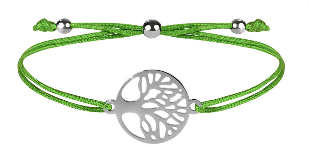 Troli -  Šňůrkový náramek se stromem života zelená/ocelová
