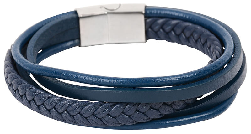 Tmavě modrý náramek z kožených pásků Leather