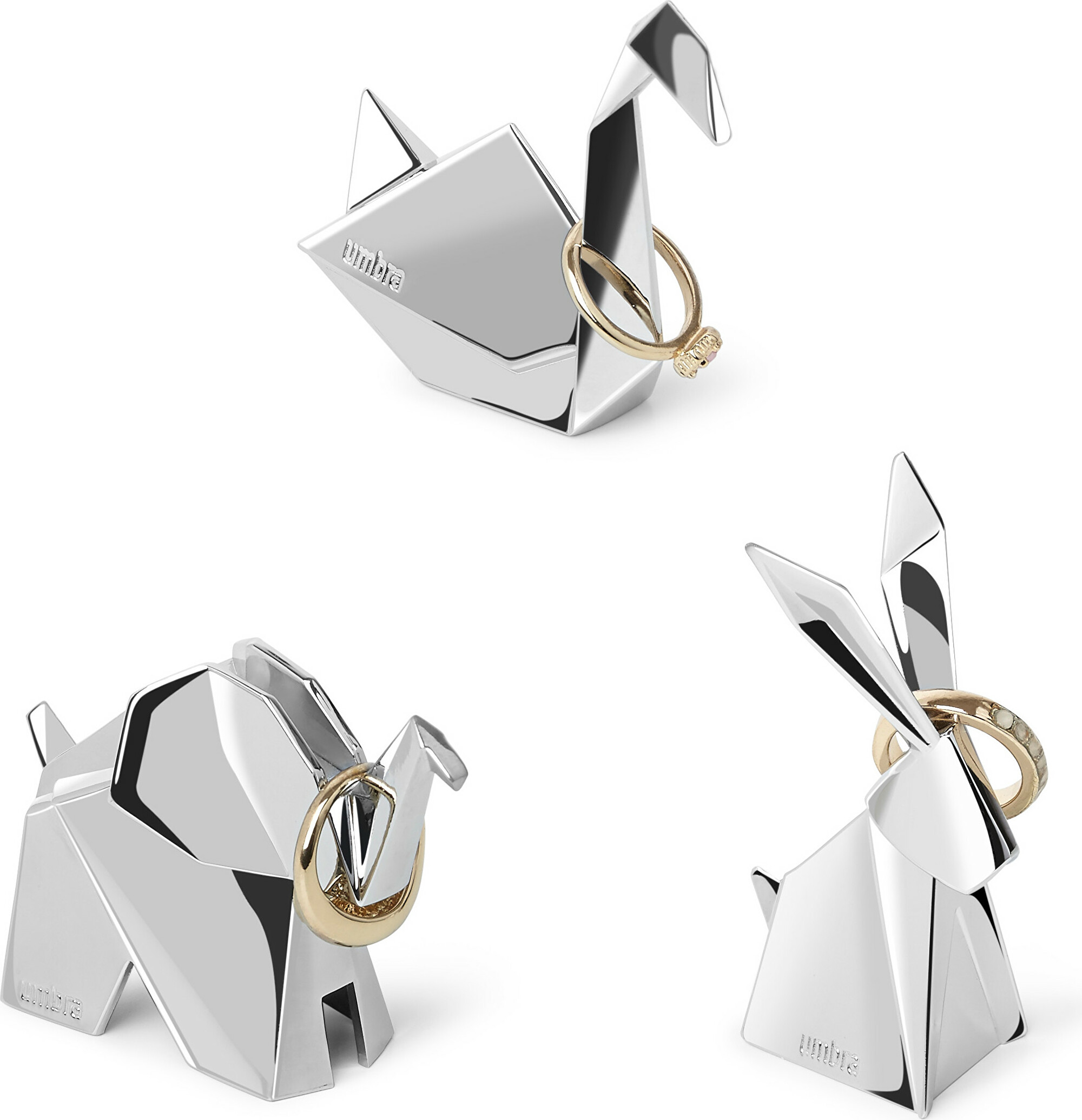 Umbra Kovová sada na prsteny Origami Animal 1010123-158/S