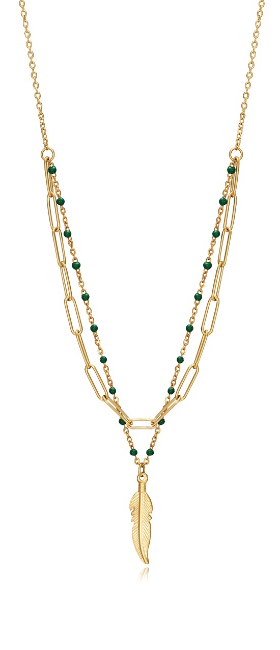 Levně Viceroy Dvojitý pozlacený náhrdelník s pírkem Kiss 75308C01012