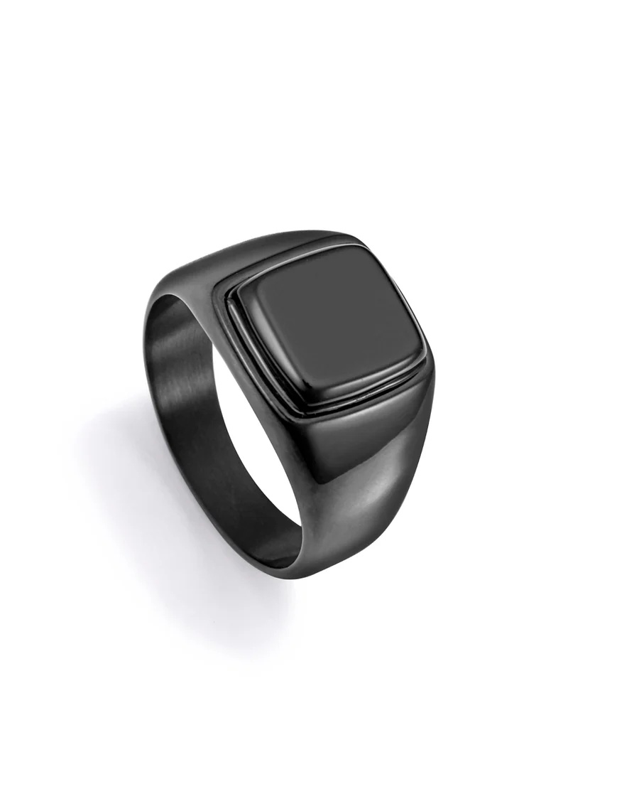 Viceroy Černý ocelový prsten s achátem Beat 75375A02 59 mm