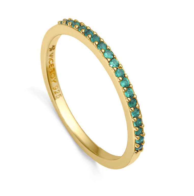 Viceroy Elegantní pozlacený prsten se zelenými zirkony Trend 9118A014 50 mm