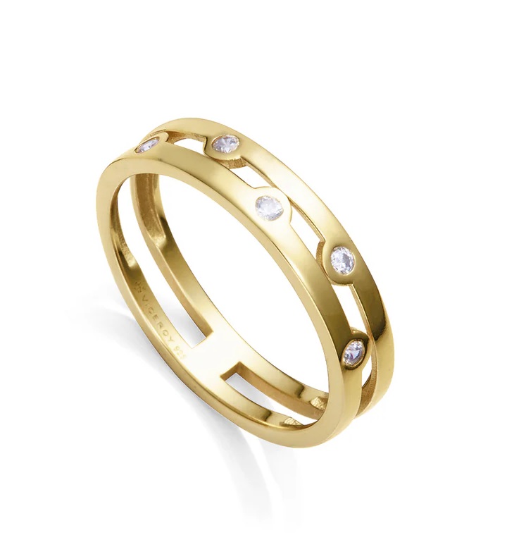 Viceroy Pozlacený dvojitý prsten se zirkony Elegant 9123A014-30 58 mm