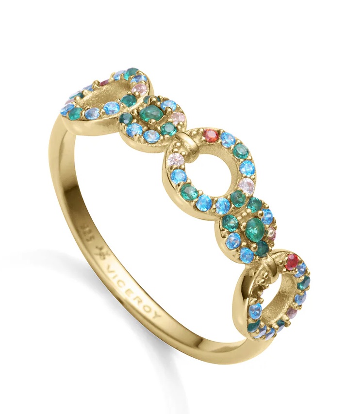 Viceroy Pozlátený prsteň s farebnými zirkónmi Elegant 15120A010-39 56 mm
