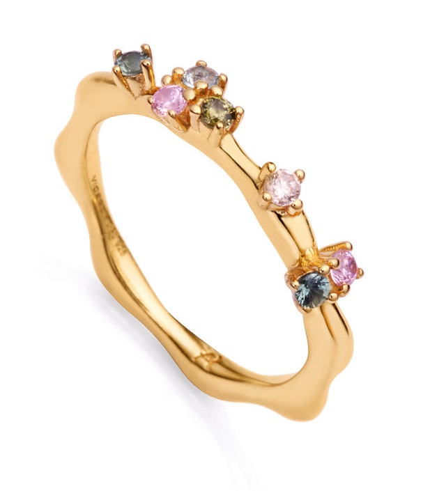 Levně Viceroy Půvabný pozlacený prsten s barevnými zirkony 13133A0 52 mm
