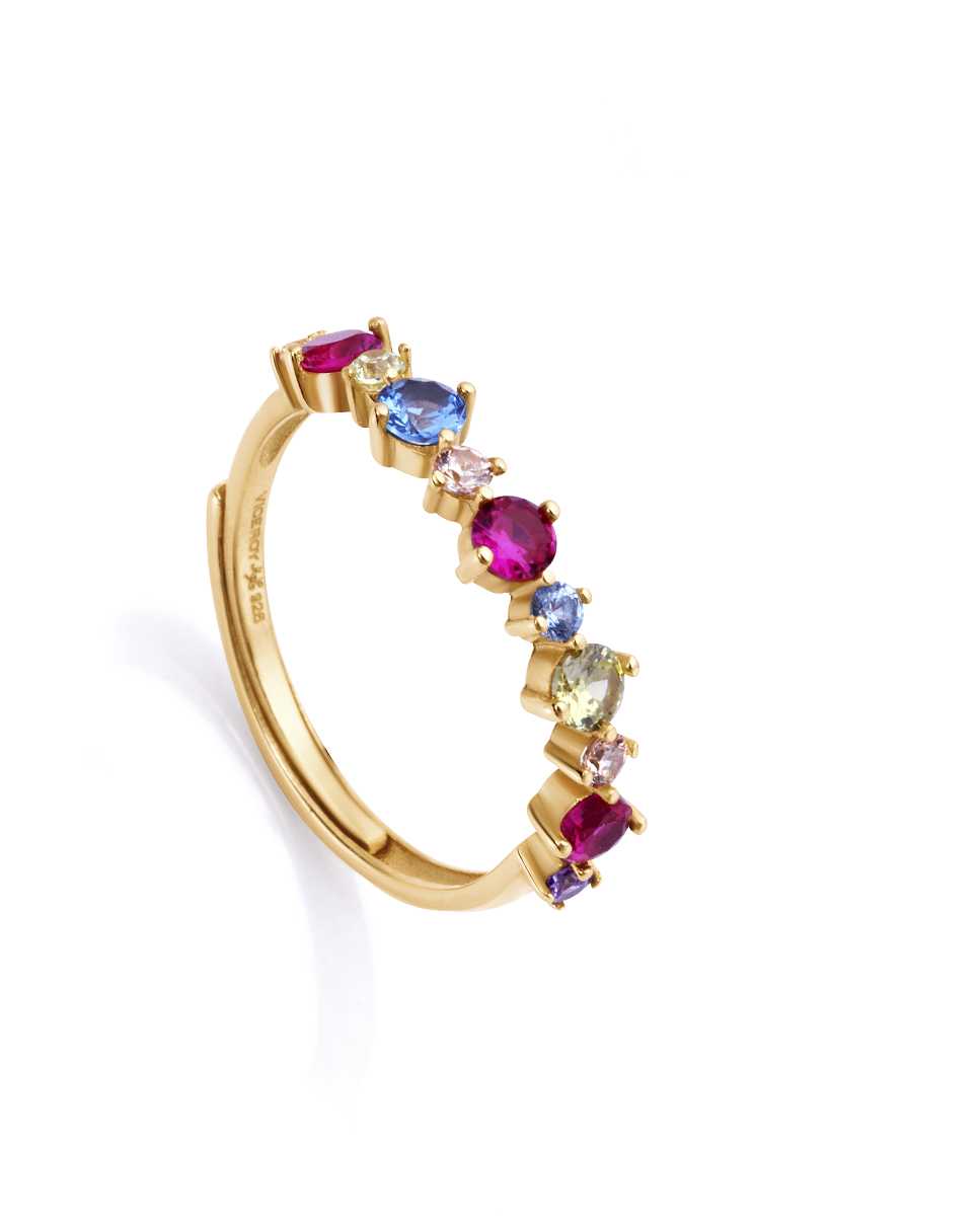 Levně Viceroy Slušivý pozlacený prsten s barevnými zirkony 13098A01