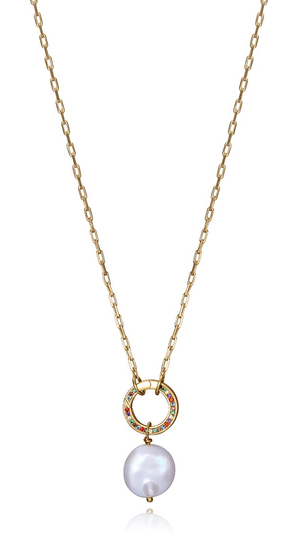Levně Viceroy Třpytivý pozlacený náhrdelník s perlou Elegant 13180C100-99