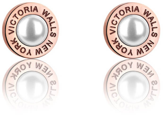 Levně Victoria Walls Růžově pozlacené náušnice pecky s perličkami VE1093R