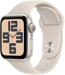 Apple Watch SE (2023) GPS 40 mm curea sport din silicon, culoare alb înstelat, mărime S/M