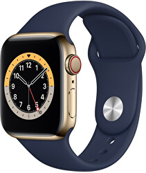 Apple Watch Series 6 GPS + Cellular, 44mm Gold Stainless Steel Case with Deep Navy Sport Band