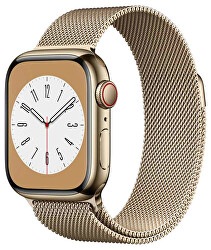 Apple Watch Series 8 GPS + Cellular 41mm Gold Steel, Gold Milanese buclă