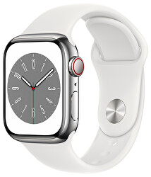 Apple Watch Series 8 GPS + Cellular 41mm Silver Steel, White sportiv