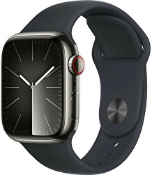 Apple Watch Series 9 Cellular 41mm Grafitová ocel s temně inkoustovým sportovním řemínkem - S/M
