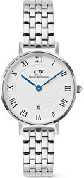 Petite 28 Roman Numerals Date 5-Link White Silver DW00100859