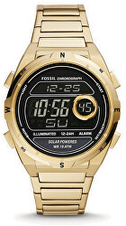 Everett Solar-Powered Digital Gold Tone Stainless Steel Watch FS5862
