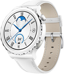 Huawei Watch GT 3 Pro 43mm cu o carcasă ceramică și curea albă din piele