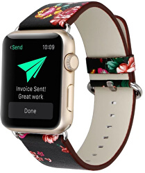 Kožený řemínek pro Apple Watch s motivem květin 42/44 mm