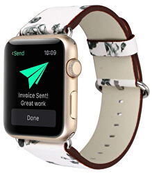 Virágmintás bőrszíj Apple Watch- Fekete 38/40/41 mm