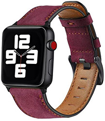 Kožený řemínek s prošíváním pro Apple Watch - Burgundy 42/44/45/49 mm