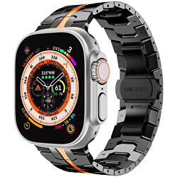 Ocelový tah Iron Man pro Apple Watch 42/44/45/49 mm - Black/Orange