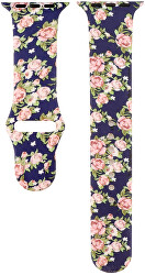 Silikonový řemínek pro Apple Watch - Blue with Flowers 42/44/45/49 mm