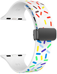 Curea din silicon cu motiv colorat pentru Apple Watch 38/40/41 mm - Alba