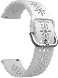 Silikonový řemínek s květinovým vzorem 20 mm - White
