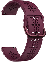 Cinturino in silicone con motivo floreale 20 mm - Wine Red
