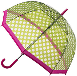 Umbrelă transparentă cu baston Stick Umbrella with Green polka dots POESBB