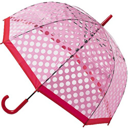 Umbrelă transparentă cu baston Stick Umbrella with Pink polka dots