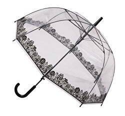 Ladies Clear Clear Umbrella Clear Dome Stick fekete csipkés hatással CÉL