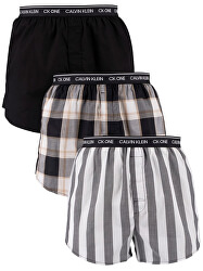 3 PACK - chiloți pentru bărbați CK One Level Stripe/ Black/ Field Plaid