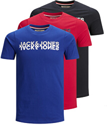 3 PACK - pánske tričko JacJones Lounge Tee 12184810 reg fire red - navy blazer - dark