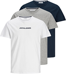 3 PACK - férfi póló JACRAIN Regular Fit 12184812 Light grey Melange Navy blazer - White