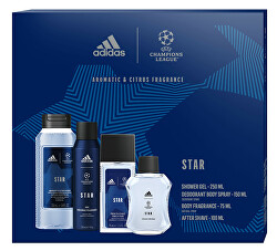 SLEVA - Champions League Star Edition - voda po holení 100 ml + sprchový gel 250 ml + deodorant ve spreji 150 ml + deodorant s rozprašovačem 75 ml - poškozený obal