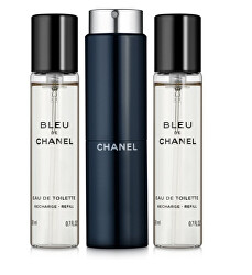 ZĽAVA - Bleu De Chanel - EDT (3 x 20 ml) + plnitelný flakon - bez celofánu, chýbajú cca 2 ml v dávkovači