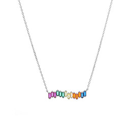 Krásny strieborný náhrdelník s farebnými zirkónmi AJNA0010