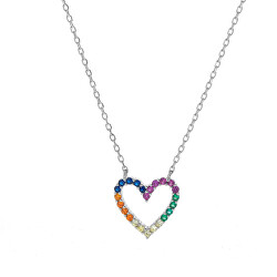 Nežný strieborný náhrdelník Farebné srdce AJNA0025
