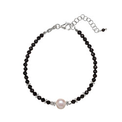 Perlenarmband aus schwarzem Spinell mit echter Perle AL4108-Argento-Spinello