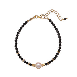 Bracciale con perline di spinello nero e perla autentica AL4108-Oro-Spinello