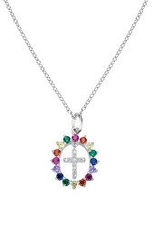 Hravý stříbrný náhrdelník se zirkony Cross CLGHCRBMZ (řetízek, přívěsek)