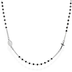 Nadčasový strieborný náhrdelník s čiernymi kryštálmi Rosary CRO25BNZ3