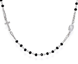 Nadčasový stříbrný náhrdelník s černými krystaly Rosary CROBNZ3