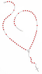 Originální stříbrný náhrdelník s červenými krystaly Rosary CROBR4