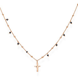 Ružovo pozlátený náhrdelník s krížom a zirkónmi Candy Charm CLCRRN3