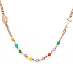 Růžově pozlacený stříbrný náhrdelník s acháty Rosary CRORM3P