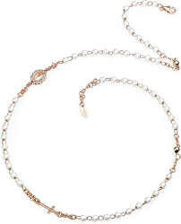 Ružovo pozlátený strieborný náhrdelník s perlami Rosary CRORBZ-M3