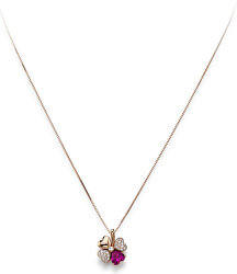 Ružovo pozlátený strieborný náhrdelník so zirkónmi Love CLPQURR (retiazka, prívesok)